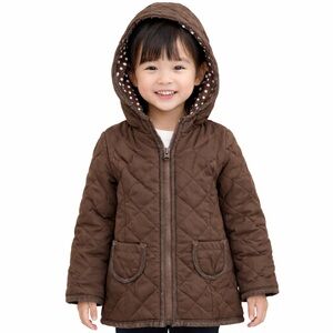 Old Navy Girls Brown Quilted Hooded Jacket Polka Dot Lining Size XS (5)